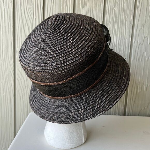 Betmar New York Black Straw Hat Wide Brim Rose Accent Church Derby Tea - Picture 6 of 13